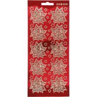 Stickers, poinsetta, 10x23 cm, gold, transparent red, 1 sheet