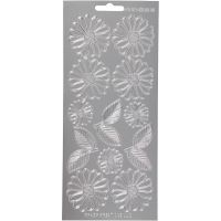 Stickers, daisies, 10x23 cm, silver, 1 sheet