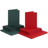 Cards and envelopes, card size 10,5x15 cm, envelope size 11,5x16,5 cm, 110+230 g, green, red, 50 set/ 1 pack