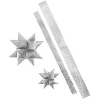 Star Strips, L: 86+100 cm, D 11,5+18,5 cm, W: 25+40 mm, glitter silver, 16 strips/ 1 pack