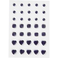 Rhinestones, round, square, heart, size 6+8+10 mm, blue, 35 pc/ 1 pack