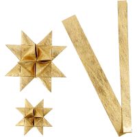 Paper star strips, L: 44+78 cm, D 6,5+11,5 cm, W: 15+25 mm, gold, 32 strips/ 1 pack