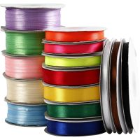 Satin Ribbon, assorted colours, 15 roll/ 1 pack