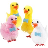 Easter ducks, H: 50 mm, light red, white, yellow, 4 pc/ 1 pack