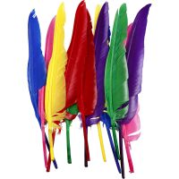 Feathers, L: 27 cm, assorted colours, 12 pc/ 1 pack