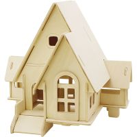 3D Wooden Construction Kit, House with ramp, size 22,5x17,5x20,5 , 1 pc