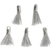 Cotton Tassel, L: 10 mm, hole size 1 mm, grey, 5 pc/ 1 pack