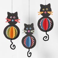 Hanging Card Cat Decorations with colourful Tummies and Pipe Cleaner Tails