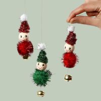 Elves for hanging made from pipe cleaners, pom-poms and bells