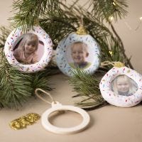 Hanging Christmas decorations with photos