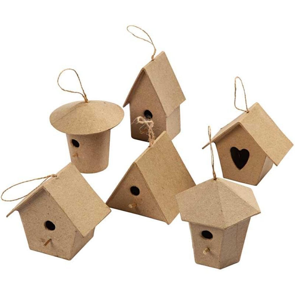 Mini Bird Houses, H: 7 cm, 6 pc/ 1 pack