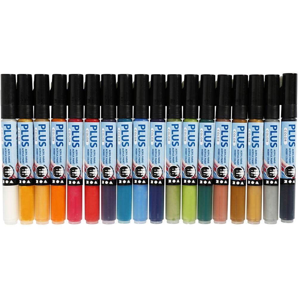 Plus Color Marker, L: 14,5 cm, line 1-2 mm, assorted colours, 18 pc/ 1 pack, 5,5 ml